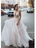 Beaded Ivory Lace Tulle Cross Back Sexy Wedding Dress